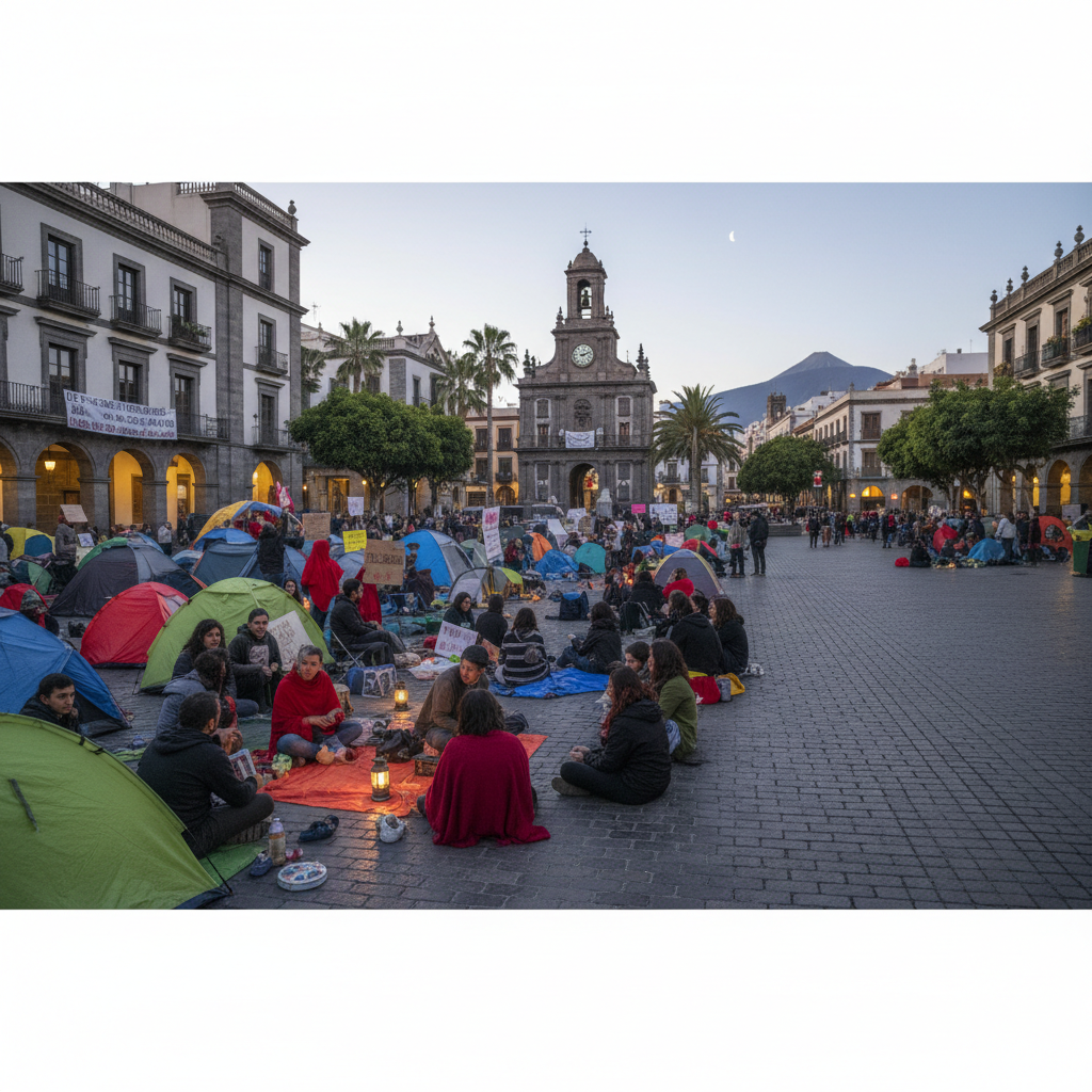 Quinta noche de acampada en Sol por el derecho a una vivienda digna